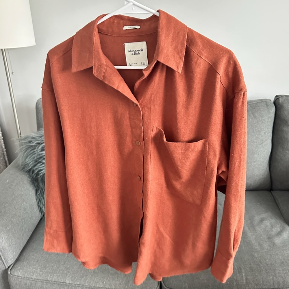 Abercrombie & Fitch Rust Brown Linen Button Down Shirt